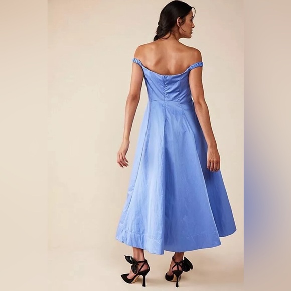 NWOT Free People Formal Prom Iris Blue Midi Dress Off The Shoulder Ruched - Picture 2 of 7